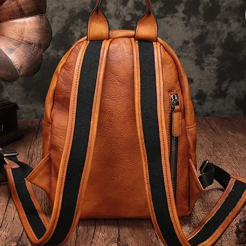 Vintage Womens Brown Leather Backpack Purse Cute School Backpacks for Ladies