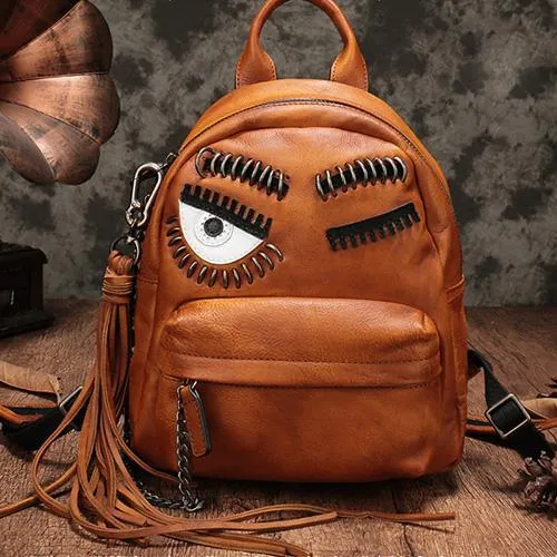 Vintage Womens Brown Leather Backpack Purse Cute School Backpacks for Ladies