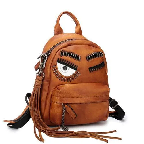 Vintage Womens Brown Leather Backpack Purse Cute School Backpacks for Ladies