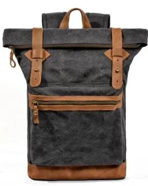Waxed Canvas Leather Mens 15'' Hiking Green Backpack Black Computer Backpack Travel Backpack for Men