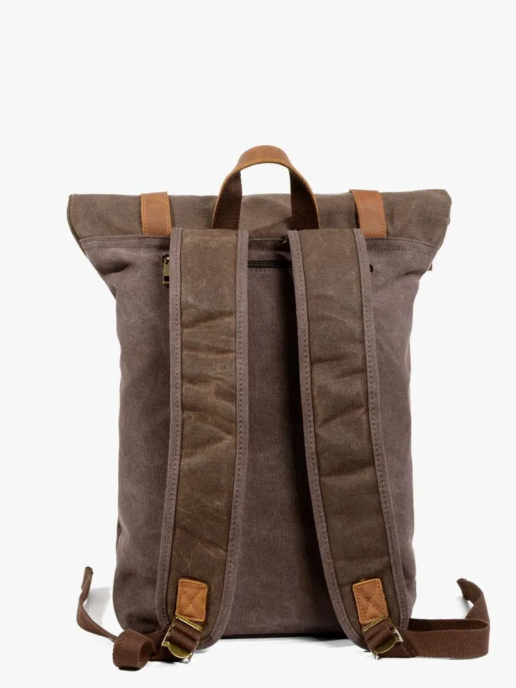Waxed Canvas Leather Mens 15'' Hiking Green Backpack Black Computer Backpack Travel Backpack for Men