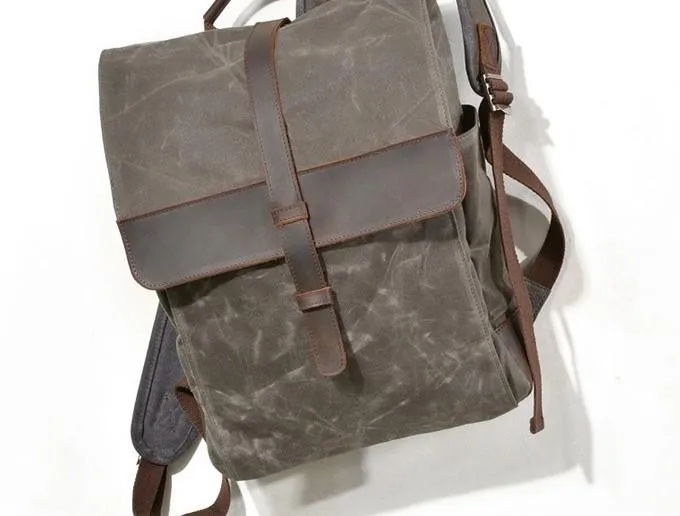Waxed Canvas Leather Mens Backpack Canvas Travel Backpacks Canvas School Backpack for Men