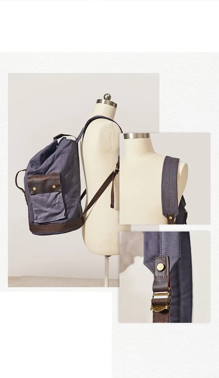 Waxed Canvas Leather Mens Large Backpack Canvas Travel Backpack Barrel Travel Backpacks for Men