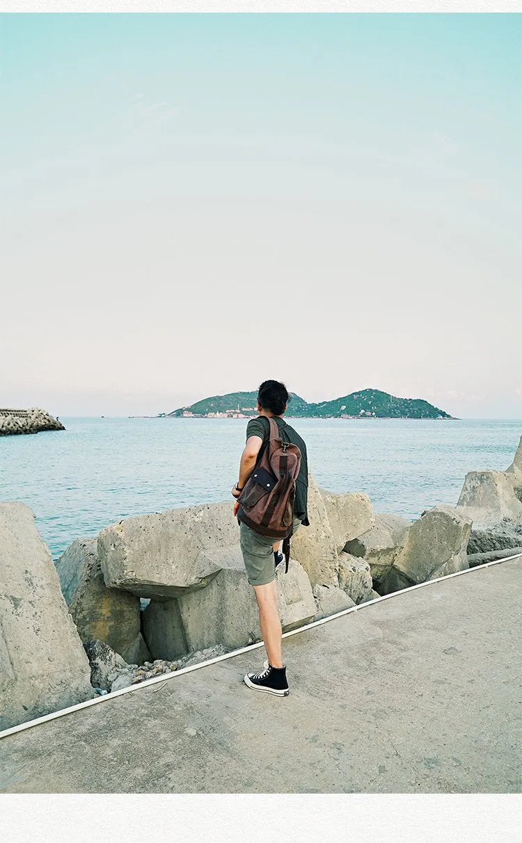 Waxed Canvas Leather Mens Large Backpack Canvas Travel Backpack Barrel Travel Backpacks for Men