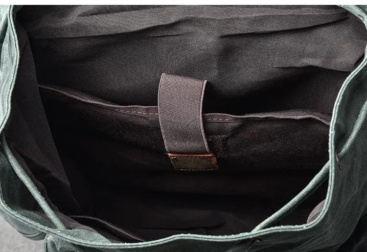 Waxed Canvas Leather Mens Womens 16" Khaki Backpack Green Travel Backpack College Backpack for Men