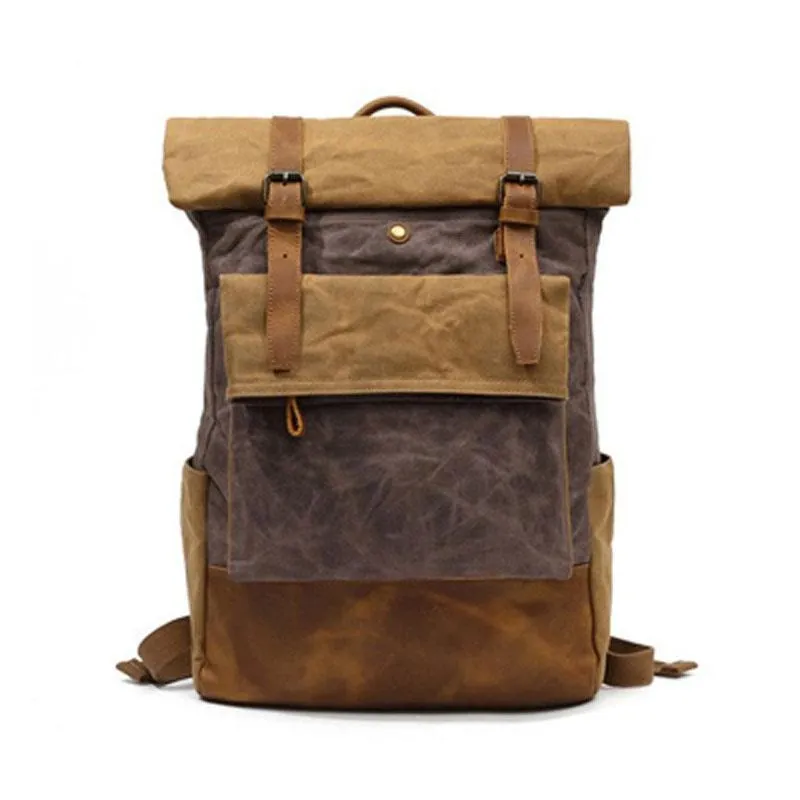Waxed Canvas Mens Travel Backpacks Canvas School Backpacks Laptop Backpack for Men