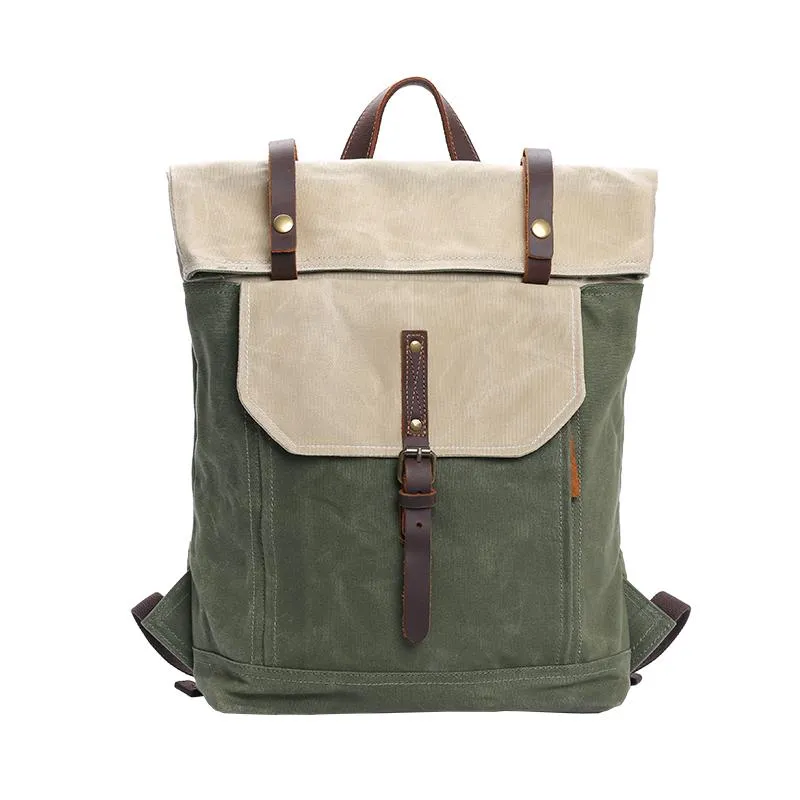 Waxed Canvas Mens Womens 15???? Computer Backpack Green School Backpack Hiking Backpack for Men
