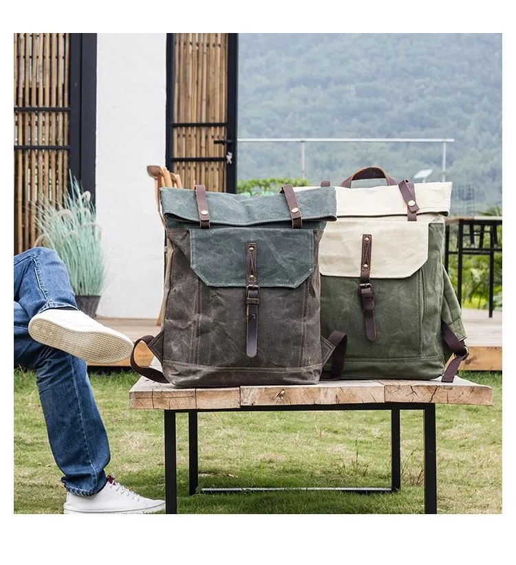 Waxed Canvas Mens Womens 15???? Computer Backpack Green School Backpack Hiking Backpack for Men