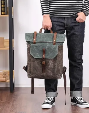 Waxed Canvas Mens Womens 15???? Computer Backpack Green School Backpack Hiking Backpack for Men
