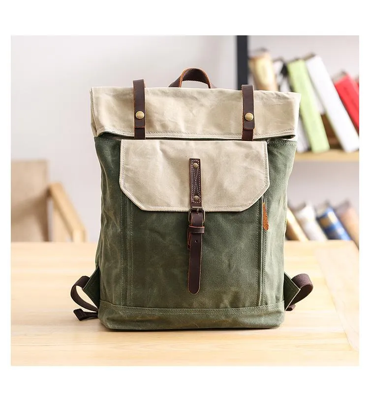 Waxed Canvas Mens Womens 15???? Computer Backpack Green School Backpack Hiking Backpack for Men
