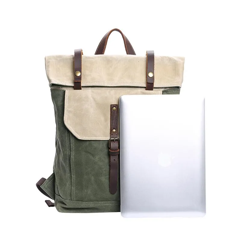Waxed Canvas Mens Womens 15???? Computer Backpack Green School Backpack Hiking Backpack for Men