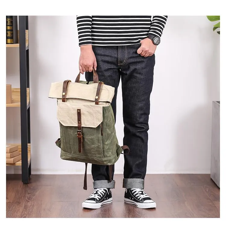 Waxed Canvas Mens Womens 15???? Computer Backpack Green School Backpack Hiking Backpack for Men