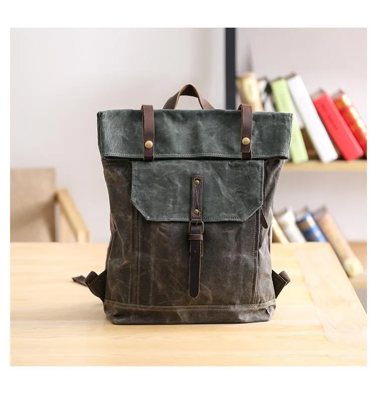 Waxed Canvas Mens Womens 15???? Computer Backpack Green School Backpack Hiking Backpack for Men