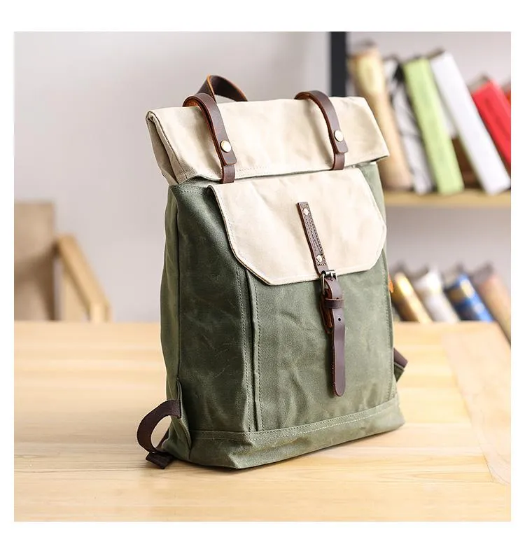Waxed Canvas Mens Womens 15???? Computer Backpack Green School Backpack Hiking Backpack for Men