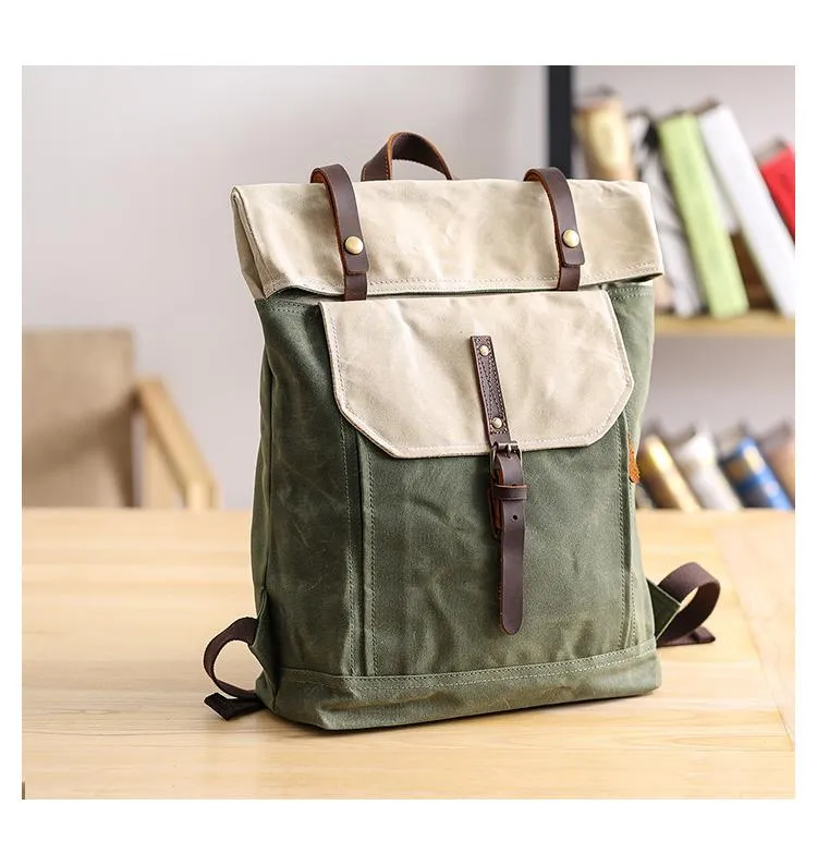 Waxed Canvas Mens Womens 15???? Computer Backpack Green School Backpack Hiking Backpack for Men