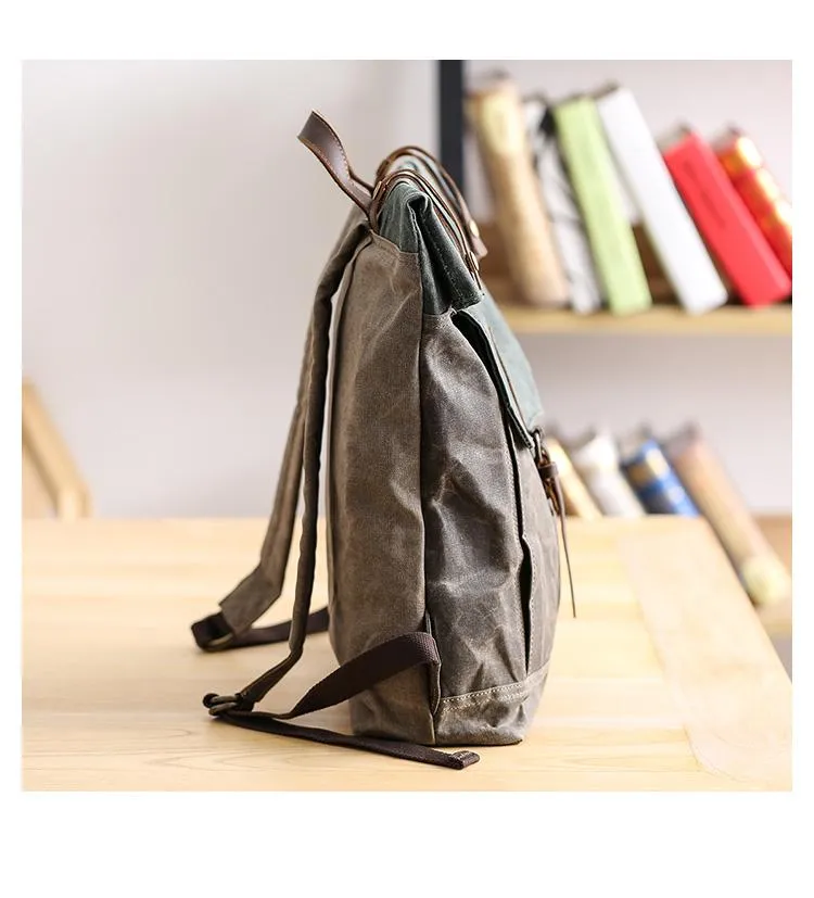 Waxed Canvas Mens Womens 15???? Computer Backpack Green School Backpack Hiking Backpack for Men