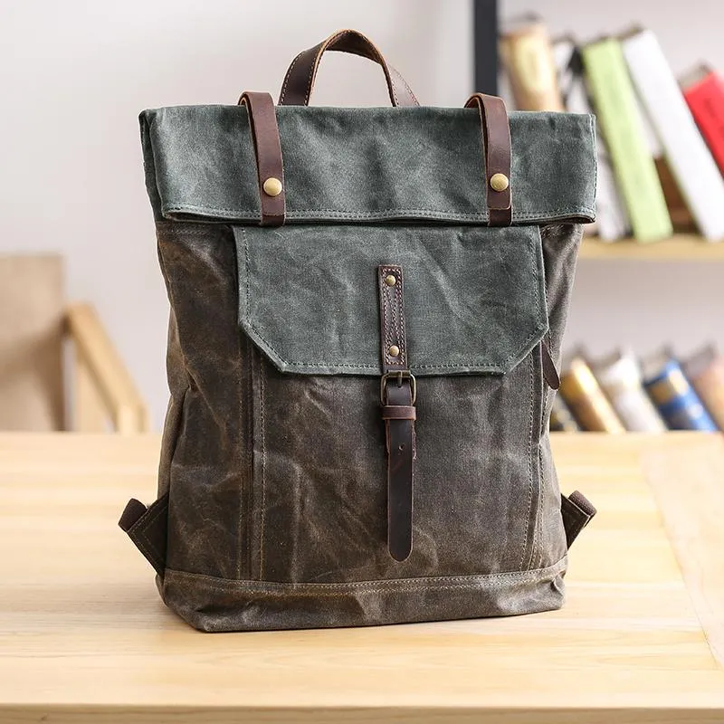 Waxed Canvas Mens Womens 15???? Computer Backpack Green School Backpack Hiking Backpack for Men