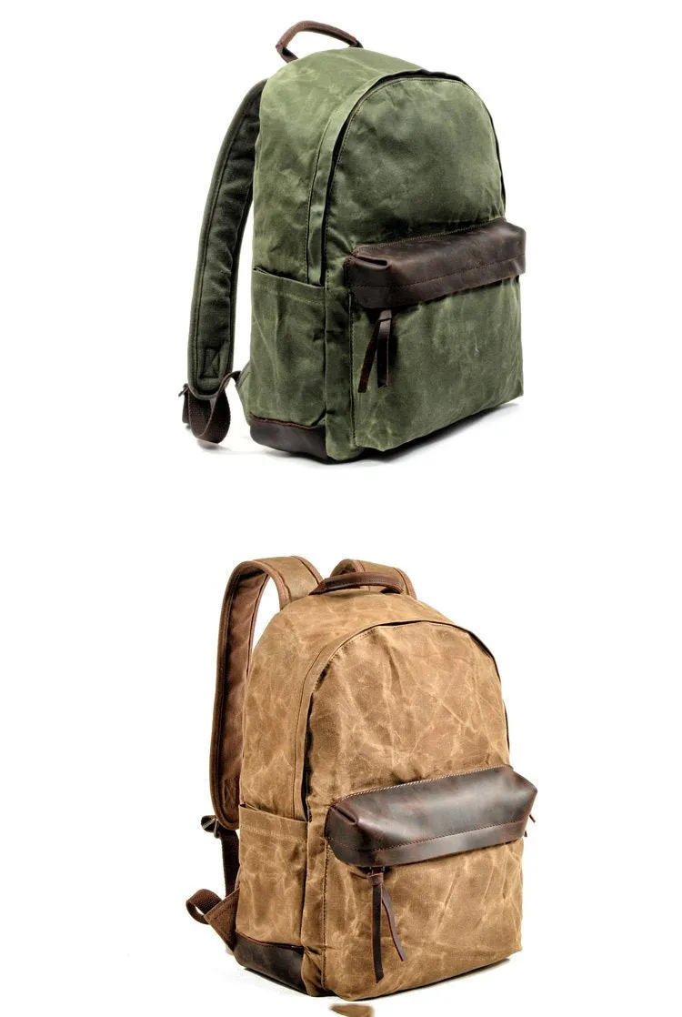 Waxed Canvas Womens Mens Backpack 14'' Green College White Backpack Travel Backpack For Men