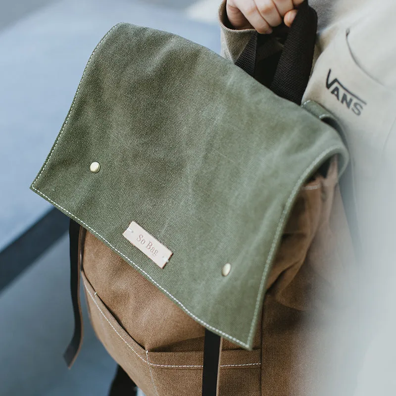 Womens Army Green Canvas Backpack Canvas School Backpacks Rucksack Women