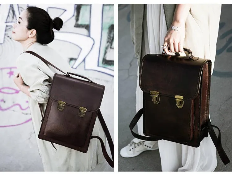 Womens Distressed Leather Backpack Purse Satchel Backpack Handmade School Backpack