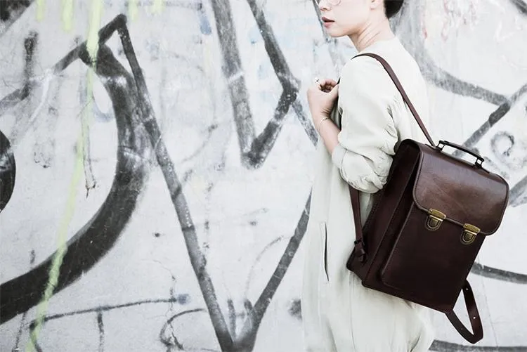 Womens Distressed Leather Backpack Purse Satchel Backpack Handmade School Backpack