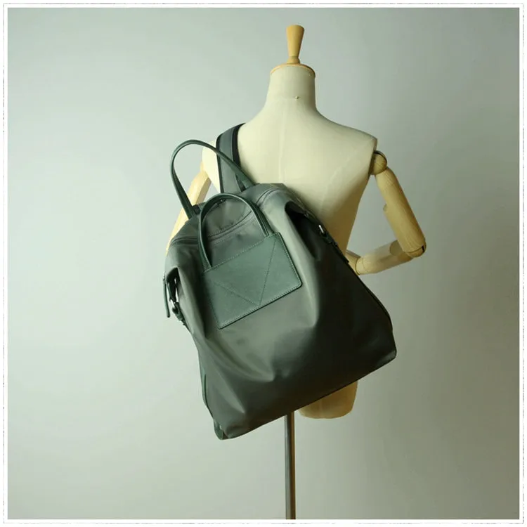 Womens Green Nylon Backpack Purse Best Satchel Backpack Nylon Leather School Rucksack for Ladies