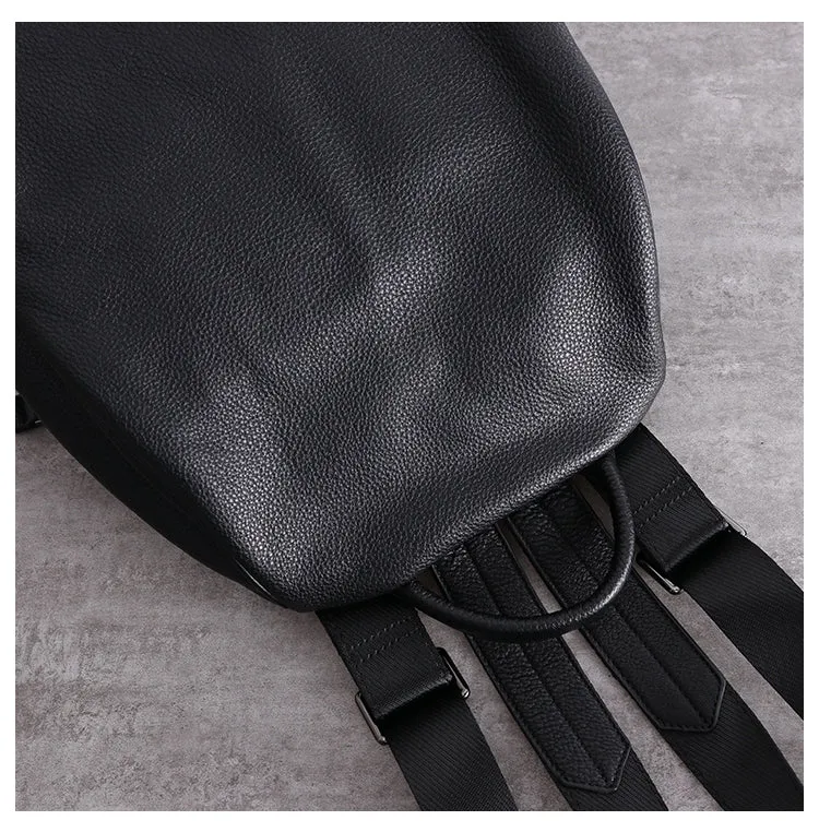 Womens Leather&Nylon Backpack Black Travel Backpack Purse Black Classic School Rucksack for Ladies