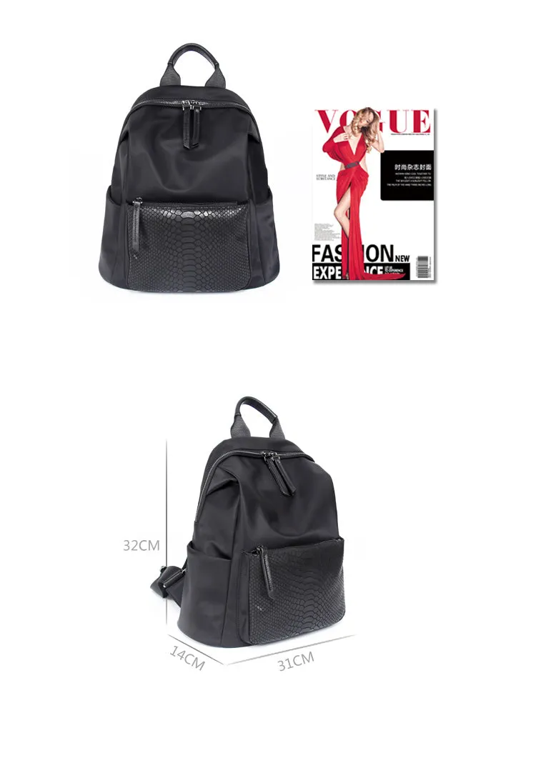 Womens Nylon Backpack Black Travel Backpack Purse Nylon Black School Rucksack for Ladies