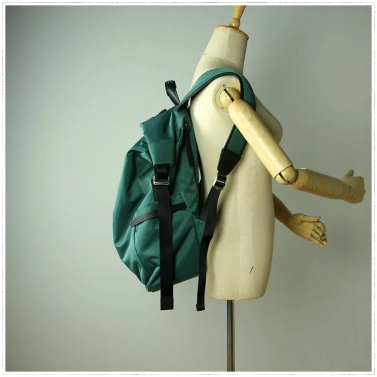 Womens Nylon Large Backpack Purse Dark Green Nylon Travel Backpack School Rucksack for Ladies
