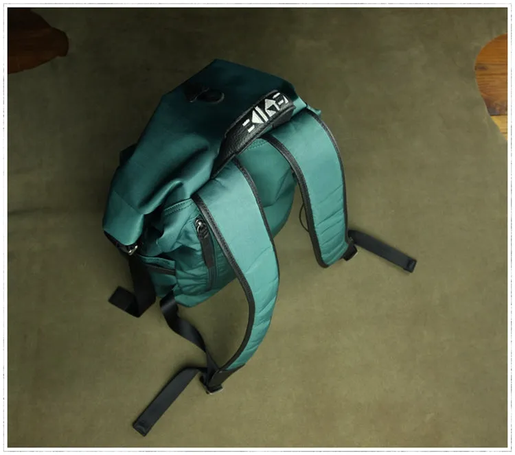 Womens Nylon Large Backpack Purse Dark Green Nylon Travel Backpack School Rucksack for Ladies