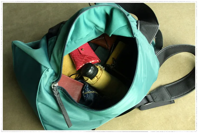 Womens Nylon Large Backpack Purse Dark Green Nylon Travel Backpack School Rucksack for Ladies