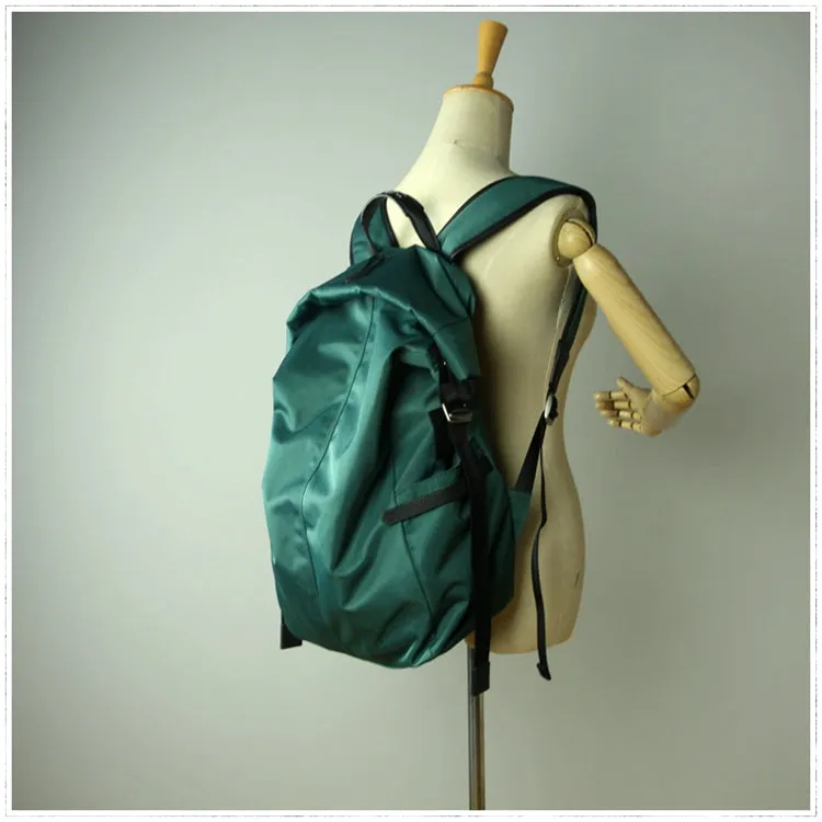 Womens Nylon Large Backpack Purse Dark Green Nylon Travel Backpack School Rucksack for Ladies
